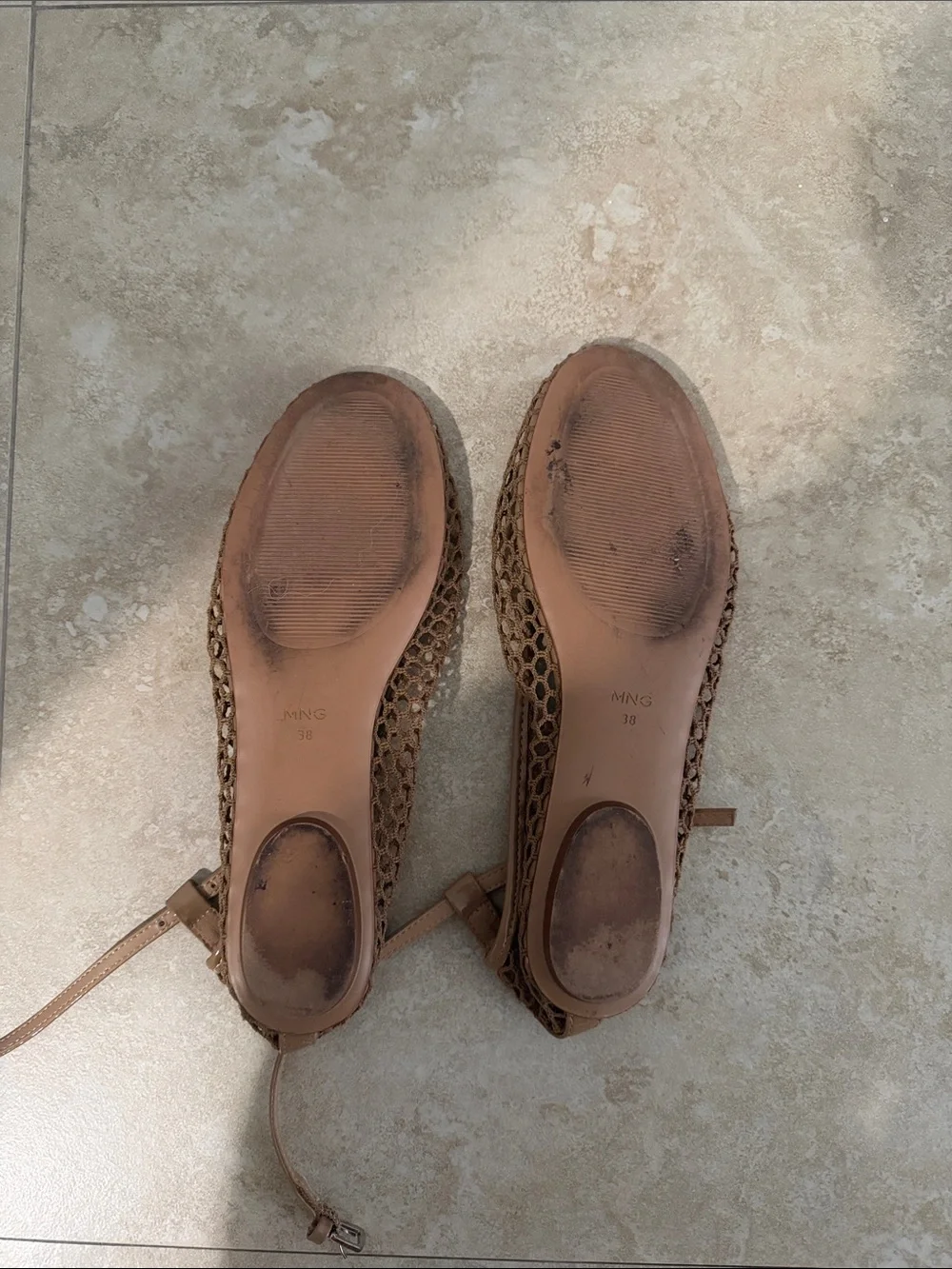 Mango Tan Woven Ballet Flats with Ankle Strap